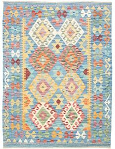 Tappeto Kilim Geometrico Azzurro Arancione 130x176 Cm