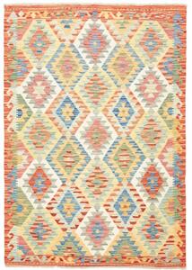 Tappeto Kilim Geometrico Rosso Corallo Giallo Senape 128x186 Cm
