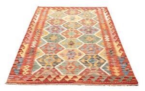 Tappeto Kilim Geometrico Rosso Ruggine Azzurro 126x176 Cm