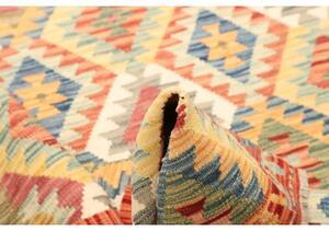 Tappeto Kilim Geometrico Rosso Corallo Giallo Senape 128x186 Cm