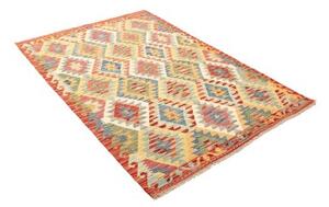 Tappeto Kilim Geometrico Rosso Corallo Giallo Senape 128x186 Cm