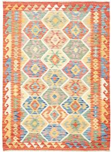 Tappeto Kilim Geometrico Rosso Corallo Giallo 128x176 Cm