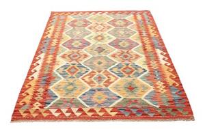Tappeto Kilim Geometrico Rosso Corallo Giallo 128x176 Cm