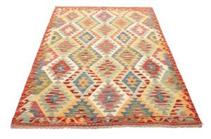 Tappeto Kilim Geometrico Rosso Corallo Giallo Senape 128x186 Cm