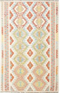 Tappeto Kilim Geometrico Avorio Rosso Mattone 124x184 Cm