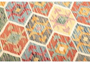Tappeto Kilim Geometrico Rosso Ruggine Azzurro 126x176 Cm