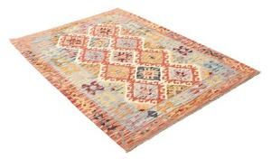 Tappeto Kilim Stilizzato Arancione Azzurro 129x177 Cm