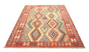 Tappeto Kilim Geometrico Rosso Mattone Verde Salvia 158x198 Cm
