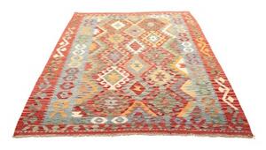 Tappeto Kilim Geometrico Rosso Azzurro 158x198 Cm