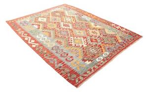 Tappeto Kilim Geometrico Rosso Azzurro 158x198 Cm