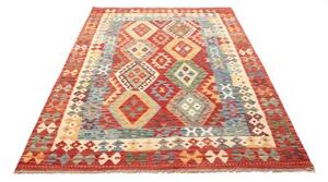Tappeto Kilim Geometrico Rosso Azzurro 154x209 Cm