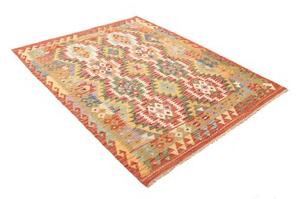 Tappeto Kilim Geometrico Rosso Beige 145x194 Cm