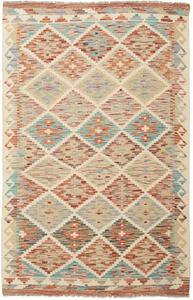 Tappeto Kilim Geometrico Avorio Rosso Mattone 101x153 Cm