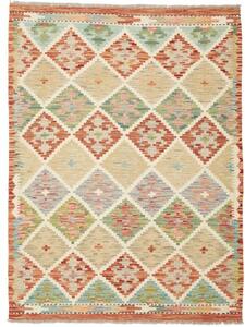 Tappeto Kilim Geometrico Beige Rosso Mattone 109x139 Cm