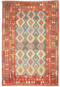 Tappeto Kilim Geometrico Rosso Mattone Verde Acqua 203x300 Cm