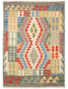 Tappeto Kilim Geometrico Grigio Scuro Multicolore 111x148 Cm