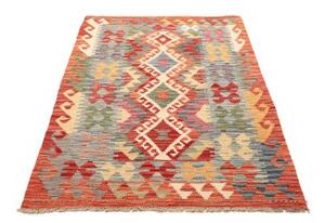 Tappeto Kilim Stilizzato Rosso Mattone Azzurro 99x148 Cm
