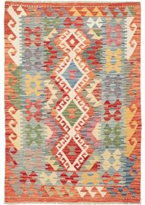 Tappeto Kilim Stilizzato Rosso Mattone Azzurro 99x148 Cm