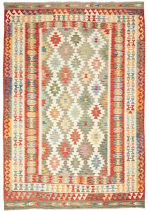 Tappeto Kilim Geometrico Avorio Rosso Corallo 205x290 Cm
