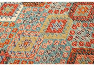Tappeto Kilim Geometrico Azzurro Arancione 204x306 Cm
