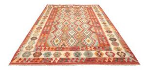 Tappeto Kilim Stilizzato Rosso Beige 205x297 Cm