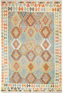 Tappeto Kilim Geometrico Azzurro Arancione 204x306 Cm