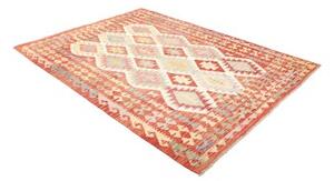 Tappeto Kilim Geometrico Rosso Mattone Bianco Avorio 177x241 Cm
