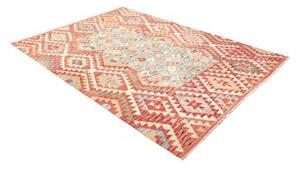 Tappeto Kilim Geometrico Rosso Mattone Celeste 174x241 Cm