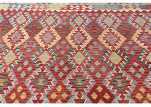 Tappeto Kilim Geometrico Rosso Mattone Azzurro 312x499 Cm