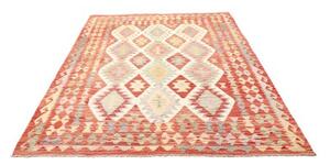 Tappeto Kilim Geometrico Rosso Mattone Bianco Avorio 177x241 Cm