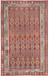 Tappeto Kilim Geometrico Rosso Mattone Azzurro 312x499 Cm