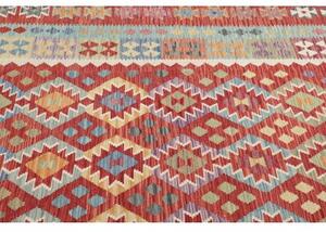 Tappeto Kilim Geometrico Rosso Mattone Azzurro 312x499 Cm