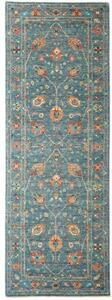 Tappeto Floralia Stilizzato Blu Petrolio Arancione Ruggine Corsia 90x252 Cm