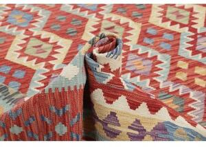 Tappeto Kilim Geometrico Rosso Mattone Azzurro 312x499 Cm