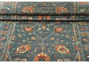 Tappeto Floralia Stilizzato Blu Petrolio Arancione Ruggine Corsia 90x252 Cm