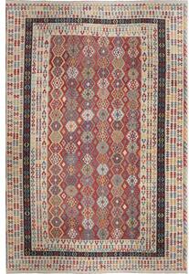 Tappeto Kilim Geometrico Rosso Mattone Avorio 414x595 Cm