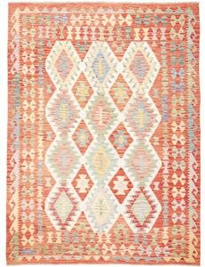 Tappeto Kilim Geometrico Rosso Mattone Bianco Avorio 177x241 Cm