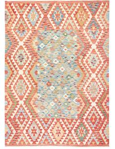 Tappeto Kilim Geometrico Rosso Mattone Celeste 174x241 Cm