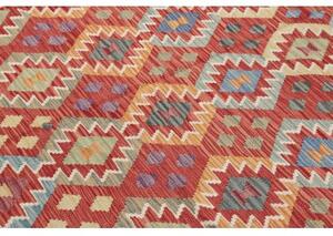 Tappeto Kilim Geometrico Rosso Mattone Azzurro 312x499 Cm