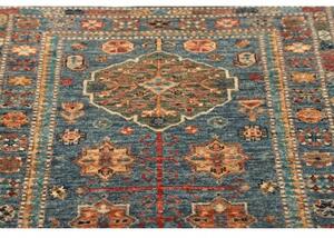 Tappeto Kazak Fine Stilizzato Blu Petrolio Beige Corsia 79x301 Cm