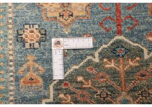 Tappeto Kazak Fine Stilizzato Blu Petrolio Beige Corsia 79x301 Cm