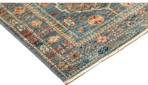 Tappeto Kazak Fine Stilizzato Blu Petrolio Beige Corsia 79x301 Cm