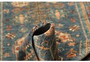 Tappeto Kazak Fine Stilizzato Blu Petrolio Beige Corsia 79x301 Cm
