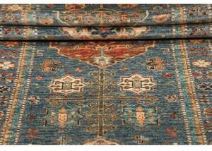 Tappeto Kazak Fine Stilizzato Blu Petrolio Beige Corsia 79x301 Cm
