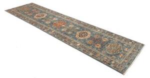 Tappeto Kazak Fine Stilizzato Blu Petrolio Beige Corsia 79x301 Cm