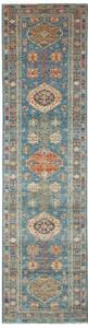 Tappeto Kazak Fine Stilizzato Blu Petrolio Beige Corsia 79x301 Cm