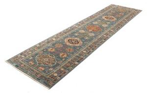 Tappeto Kazak Fine Stilizzato Blu Petrolio Beige Corsia 79x301 Cm