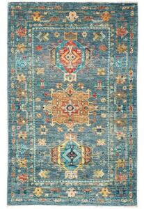 Tappeto Floralia Stilizzato Blu Petrolio Rosso Corallo 79x123 Cm