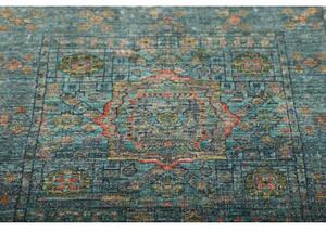 Tappeto Kairo Stilizzato Blu Petrolio Corallo Corsia 80x245 Cm