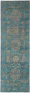 Tappeto Kairo Stilizzato Blu Petrolio Corallo Corsia 80x245 Cm